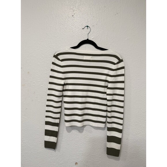 Maeve By Anthropologie Green Striped Long Sleeve Rib Knit Sweater Top Sz Small - Picture 2 of 5